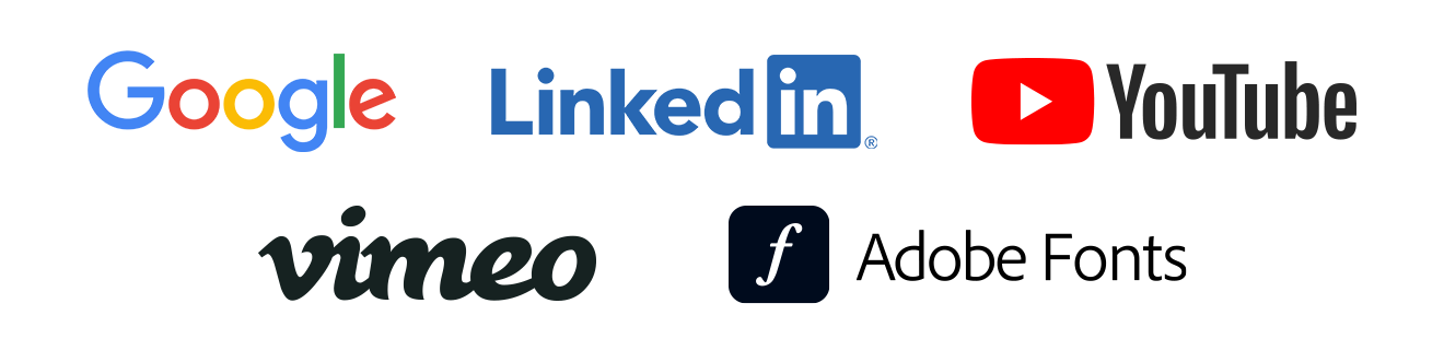 Partner list: Google, Linked In, You Tube, Vimeo, Adobe, Twitter